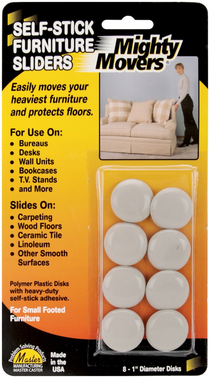 Mighty Movers Self-Stick Furniture Sliders-1 Round 8/Pkg